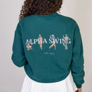 Weibliches Modell trägt Forest Green Sweater von Alpha Swing- Rückansicht