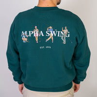 Männliches Modell trägt Forest Green Sweater von Alpha Swing- Rückansicht